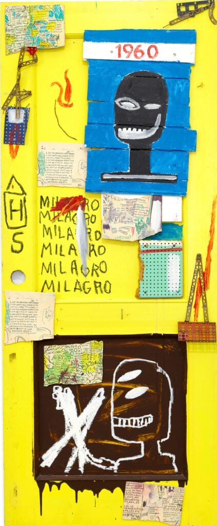 Jean-Michel Basquiat
Yellow Door, 1985
Acryl, Ölkreide und Xerox-Collage auf Holztür
Private Collection © Tom Powel Imaging (Photo) © Estate of Jean-Michel Basquiat. Licensed by Artestar, New York
