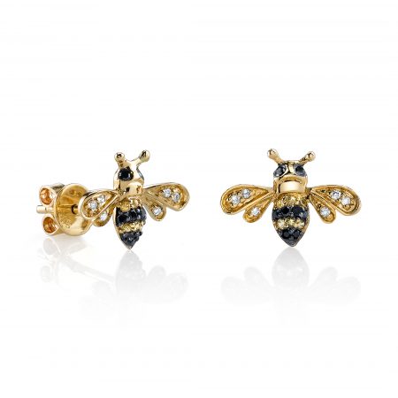 Yellow-gold & diamond bumblebee stud earrings by Sydney Evan