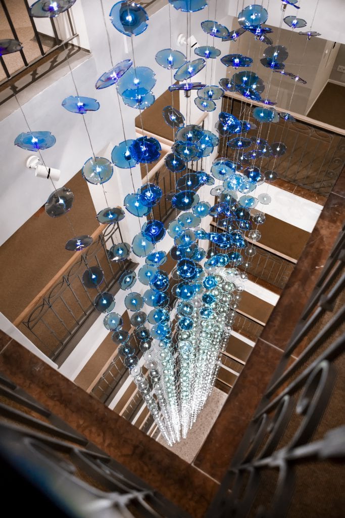 Hotel Stein, Chandelier Staircase ©2018 Edmund Barr