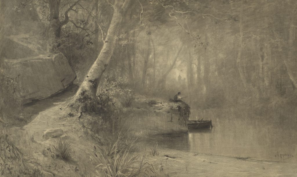 Adolphe Appian, 'Fisherman along a Riverbank', 1867