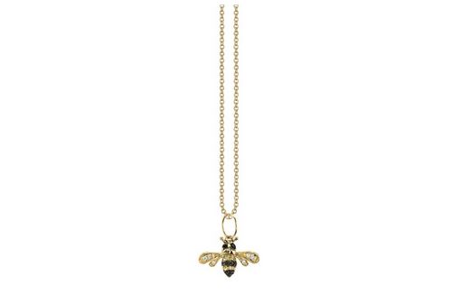 Small yellow-gold diamond bumble bee necklace by Sydney Evan